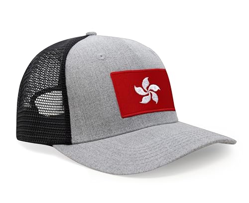 International Tie Premium Hong Kong Flag Hat for Men and Women - Snapback Trucker Baseball Cap (Grey Black) - International Tie