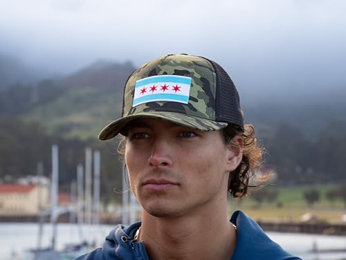 Chicago Flag Trucker Baseball Snapback Hat (Camouflage) - International Tie
