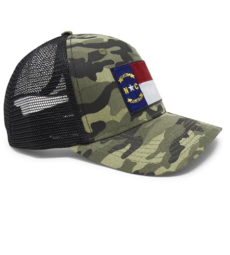North Carolina Flag Trucker Baseball Snapback Hat (Camouflage) - International Tie