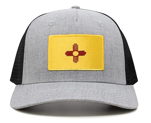 International Tie Premium New Mexico State Flag Hat for Men and Women - Snapback Trucker Baseball Cap (Grey Black)