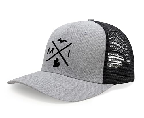 International Tie Michigan MI Hat for Men and Women - Snapback Trucker Baseball Cap (Grey/Black)