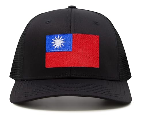 Premium Taiwan Flag Trucker Hat for Men and Women - Snapback Baseball Cap (All Black) - International Tie