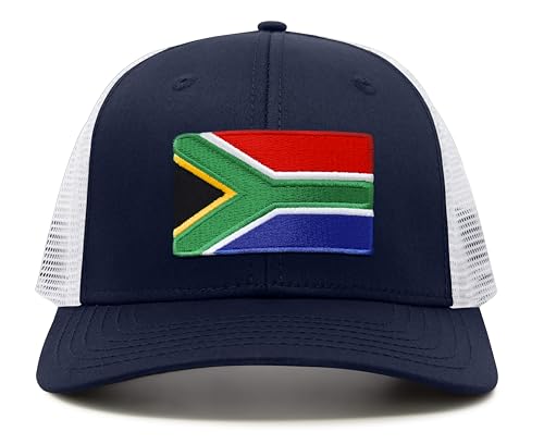 International Tie Premium South Africa Flag Hat for Men and Women - Snapback Trucker Baseball Cap (Navy White)