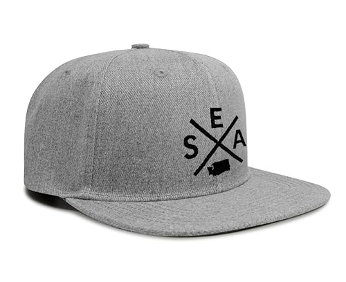 International Tie Seattle SEA Hat for Men and Women - Snapback Trucker Baseball Cap (Grey Flatbill)
