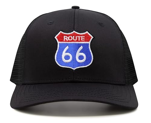 International Tie Premium Route 66 Hat for Men and Women – Mother Road Snapback Trucker Baseball Cap (All Black)