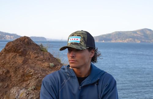 Chicago Flag Trucker Baseball Snapback Hat (Camouflage) - International Tie