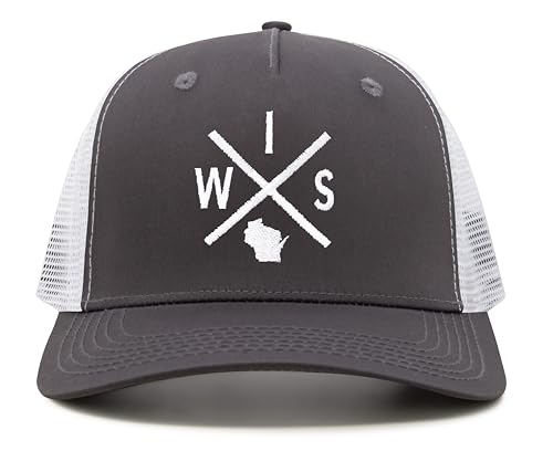 International Tie Wisconsin WIS Hat for Men and Women - Snapback Trucker Baseball Cap (Grey/White)