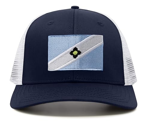 International Tie Premium Madison Flag Hat for Men and Women - Snapback Trucker Baseball Cap (Navy White)