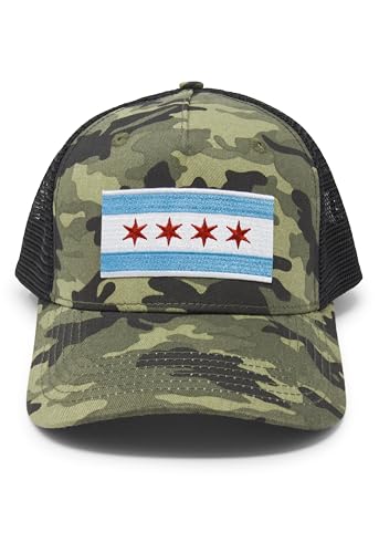 Chicago Flag Trucker Baseball Snapback Hat (Camouflage) - International Tie