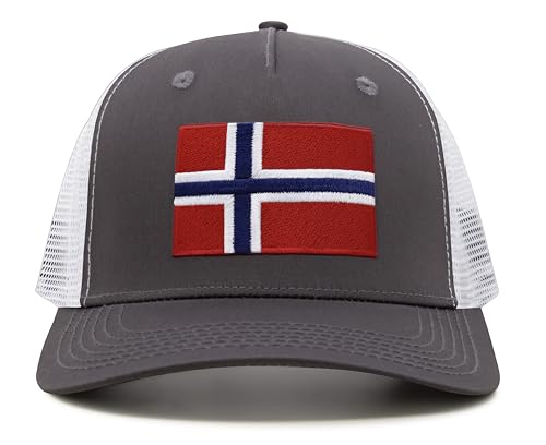 International Tie Premium Norway Flag Hat for Men and Women - Snapback Trucker Baseball Cap (Grey White)