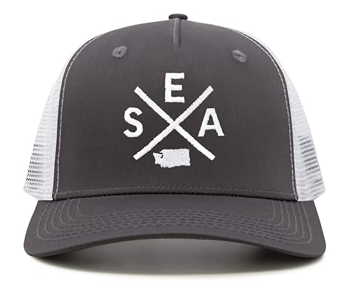 International Tie Seattle SEA Hat for Men and Women - Snapback Trucker Baseball Cap (Grey/White)