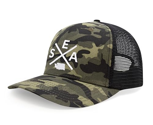 International Tie Seattle SEA Hat for Men and Women - Snapback Trucker Baseball Cap (Camouflage)