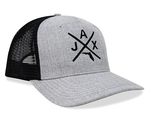 International Tie Jacksonville Jax Hat for Men and Women - Snapback Trucker Baseball Cap (Grey/Black)