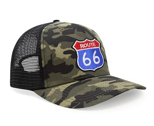 International Tie Premium Route 66 Hat for Men and Women – Mother Road Snapback Trucker Baseball Cap (Camouflage)