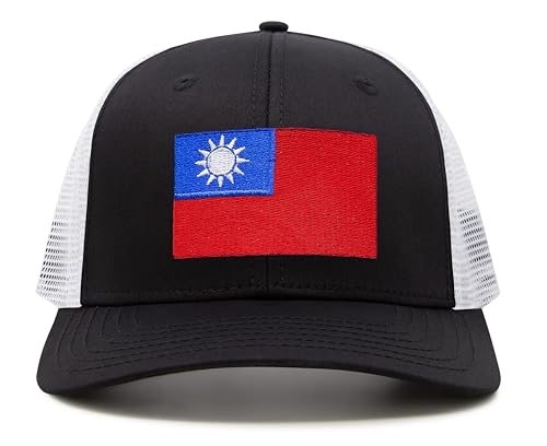 Premium Taiwan Flag Trucker Hat for Men and Women - Snapback Baseball Cap (Black White) - International Tie