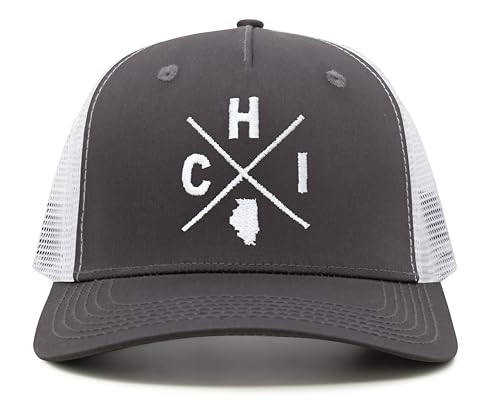 International Tie Premium Chicago CHI Flag Hat Men and Women – Snapback Trucker Baseball Cap (Grey/White)