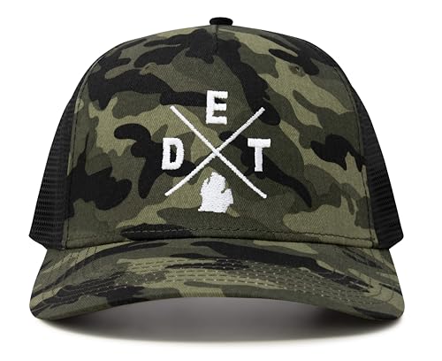 International Tie Premium Detroit DET Hat for Men and Women – Snapback Trucker Baseball Cap (Camouflage)
