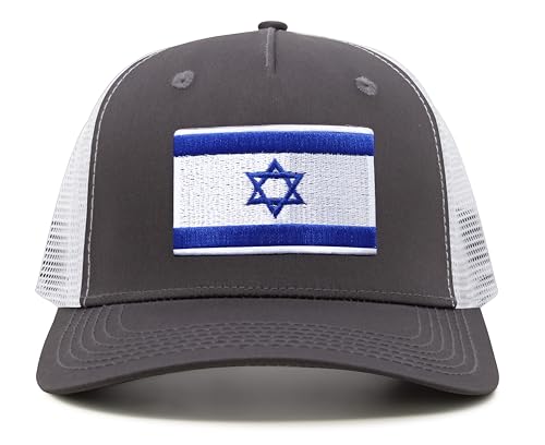 International Tie Premium Israel Flag Hat for Men and Women - Snapback Trucker Baseball Cap (Grey White)