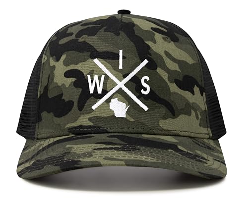 International Tie Wisconsin WIS Hat for Men and Women - Snapback Trucker Baseball Cap (Camouflage)