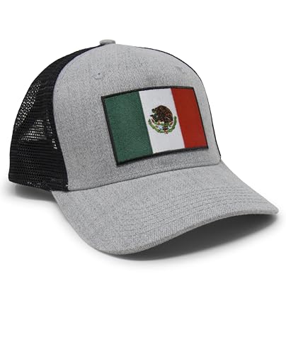 International Tie Country Hat for Men and Women, Adjustable Snapback Trucker Baseball Cap with Embroidered Patch (Mexico, Grey Black) - International Tie