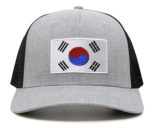 International Tie Premium South Korea Flag Hat for Men and Women - Snapback Trucker Baseball Cap (Grey Black)