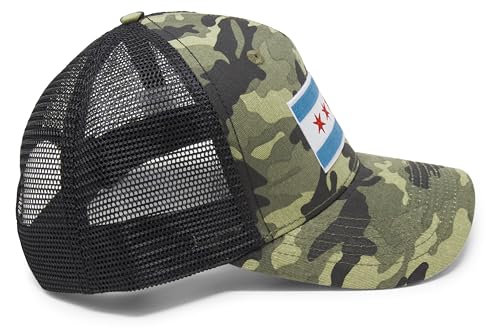 Chicago Flag Trucker Baseball Snapback Hat (Camouflage) - International Tie