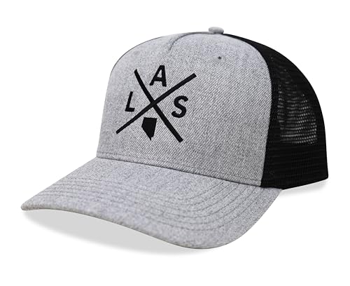 International Tie Harry Reid International Airport LAS Hat for Men and Women - Snapback Trucker Baseball Cap (Grey/Black)