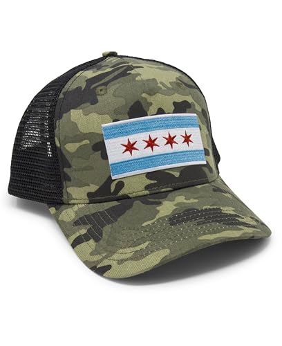 Chicago Flag Trucker Baseball Snapback Hat (Camouflage) - International Tie