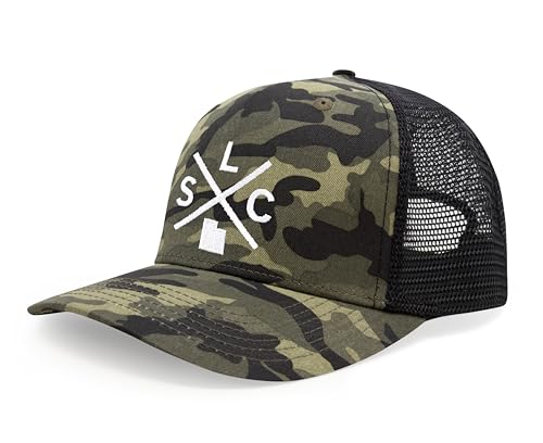 International Tie Hat for Men and Women, Snapback Trucker Baseball Cap, Embroidered Cross Logo (SLC - Salt Lake City, Camouflage)