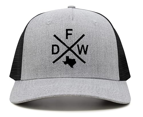 International Tie Premium Dallas Fort Worth DFW Hat for Men and Women – Lone Star State Snapback Trucker Baseball Cap (Grey/Black)
