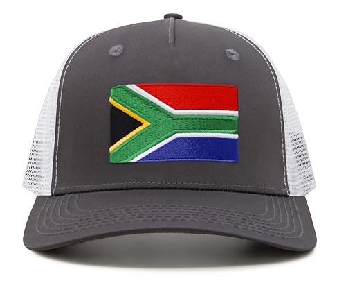 International Tie Premium South Africa Flag Hat for Men and Women - Snapback Trucker Baseball Cap (Grey White)