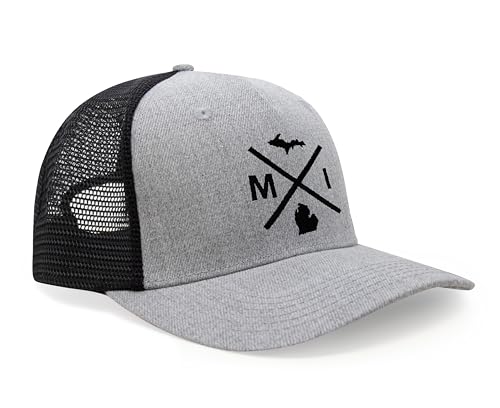 International Tie Michigan MI Hat for Men and Women - Snapback Trucker Baseball Cap (Grey/Black)