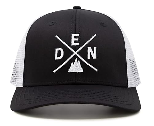 International Tie Premium Denver DEN Hat for Men and Women – Snapback Trucker Baseball Cap (Black/White)