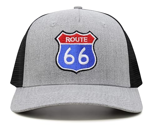 International Tie Premium Route 66 Hat for Men and Women – Mother Road Snapback Trucker Baseball Cap (Grey/Black)