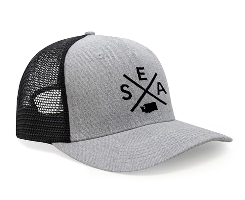International Tie Seattle SEA Hat for Men and Women - Snapback Trucker Baseball Cap (Grey/Black)