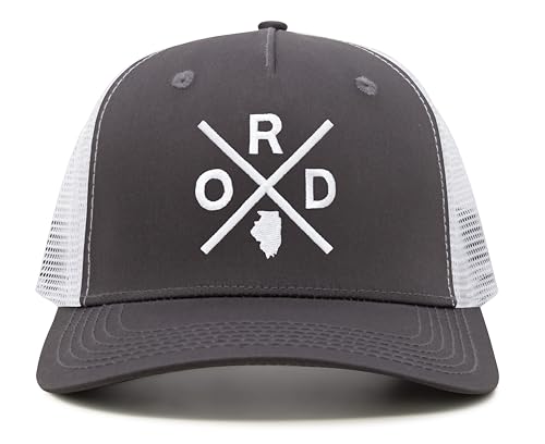 International Tie Chicago O'Hare International Airport ORD Hat for Men and Women - Snapback Trucker Baseball Cap (Grey/White)