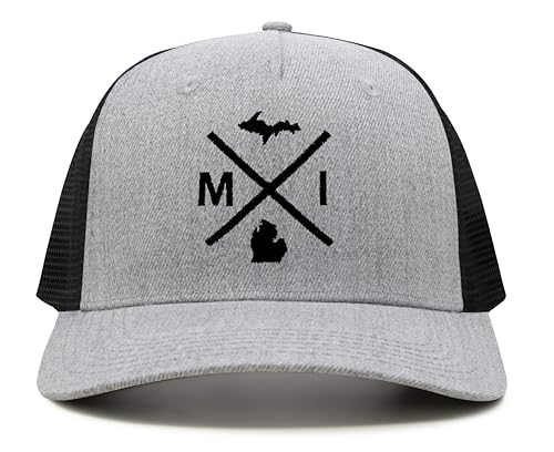 International Tie Michigan MI Hat for Men and Women - Snapback Trucker Baseball Cap (Grey/Black)