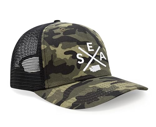 International Tie Seattle SEA Hat for Men and Women - Snapback Trucker Baseball Cap (Camouflage)