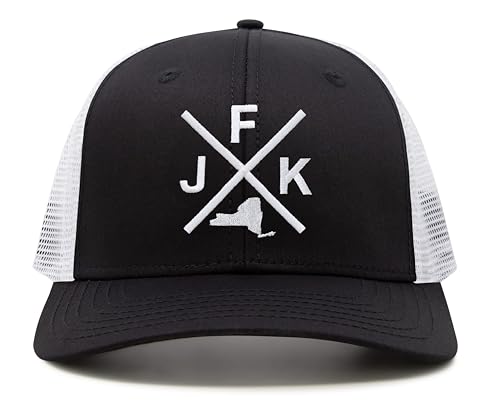 International Tie John F. Kennedy International Airport JFK Hat for Men and Women - Snapback Trucker Baseball Cap (Black/White)