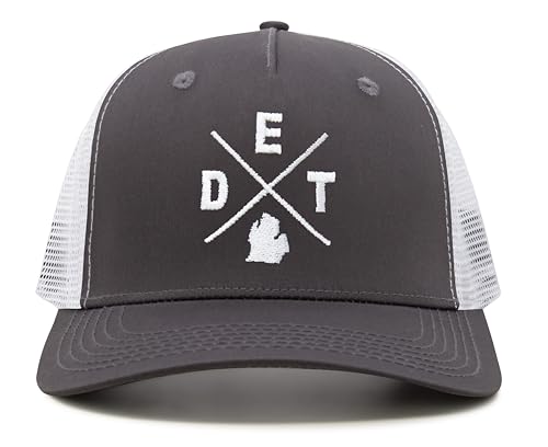 International Tie Premium Detroit DET Hat for Men and Women – Snapback Trucker Baseball Cap (Grey/White)