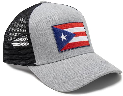 Puerto Rico Flag Snapback Trucker Baseball Hat (Grey Black) - International Tie
