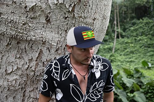 International Tie Kanaka Maoli Hat for Men and Women - Snapback Trucker Baseball Cap (Navy White)