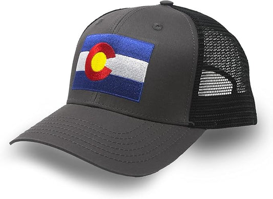 International Tie State Hat for Men and Women, Adjustable Snapback Trucker Baseball Cap with Embroidered Patch (Colorado, Black)