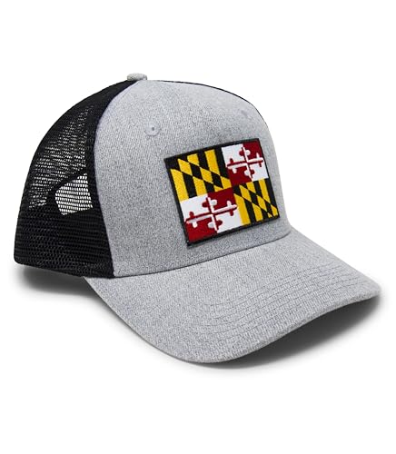 International Tie State Hat for Men and Women, Adjustable Snapback Trucker Baseball Cap with Embroidered Patch (Maryland, Grey Black) - International Tie