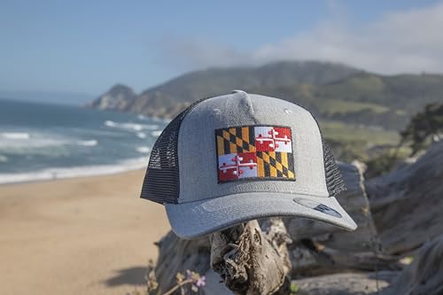 Maryland Flag Trucker Baseball Snapback Hat (Grey Black) - International