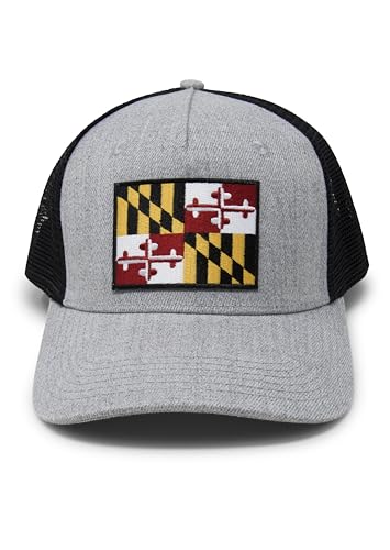 International Tie Maryland Flag Trucker Baseball Hat (Grey/Black)