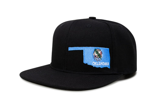 International Tie Stateline Flag Hat for Men and Women - Snapback Trucker Baseball Cap (Oklahoma, Black Flatbill)