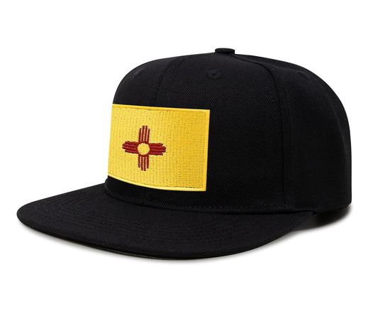 International Tie State Hat for Men and Women, Adjustable Snapback Trucker Baseball Cap with Embroidered Patch (New Mexico, Black Flatbill) - International Tie