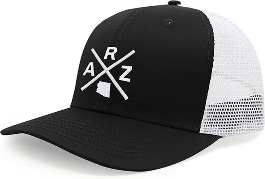 International Tie ARZ (Arizona) - Hat for Men and Women - Snapback Trucker Baseball Cap (Black/White)