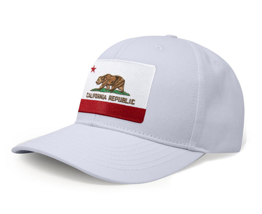 International Tie State Hat for Men and Women, Adjustable Snapback Trucker Baseball Cap with Embroidered Patch (California, All White)